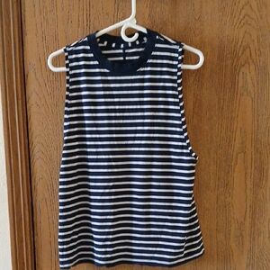 lululemon Navy and White Striped Crewneck Sleeveless Tank